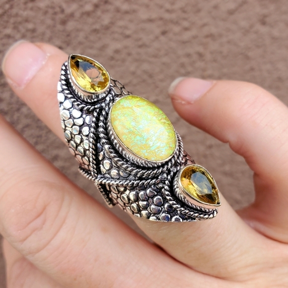 New Huge Triplet Opal and Citrine 925 Silver Statement Ring. - Picture 1 of 8